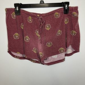 Women's Burgundy Pajama Shorts with Bear Print